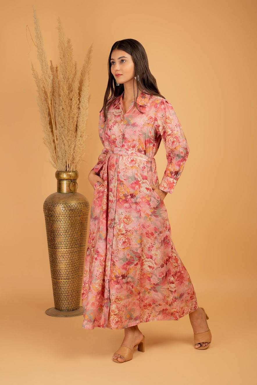 Casual Muslin Floral Long Gown - The Jaipur Studio