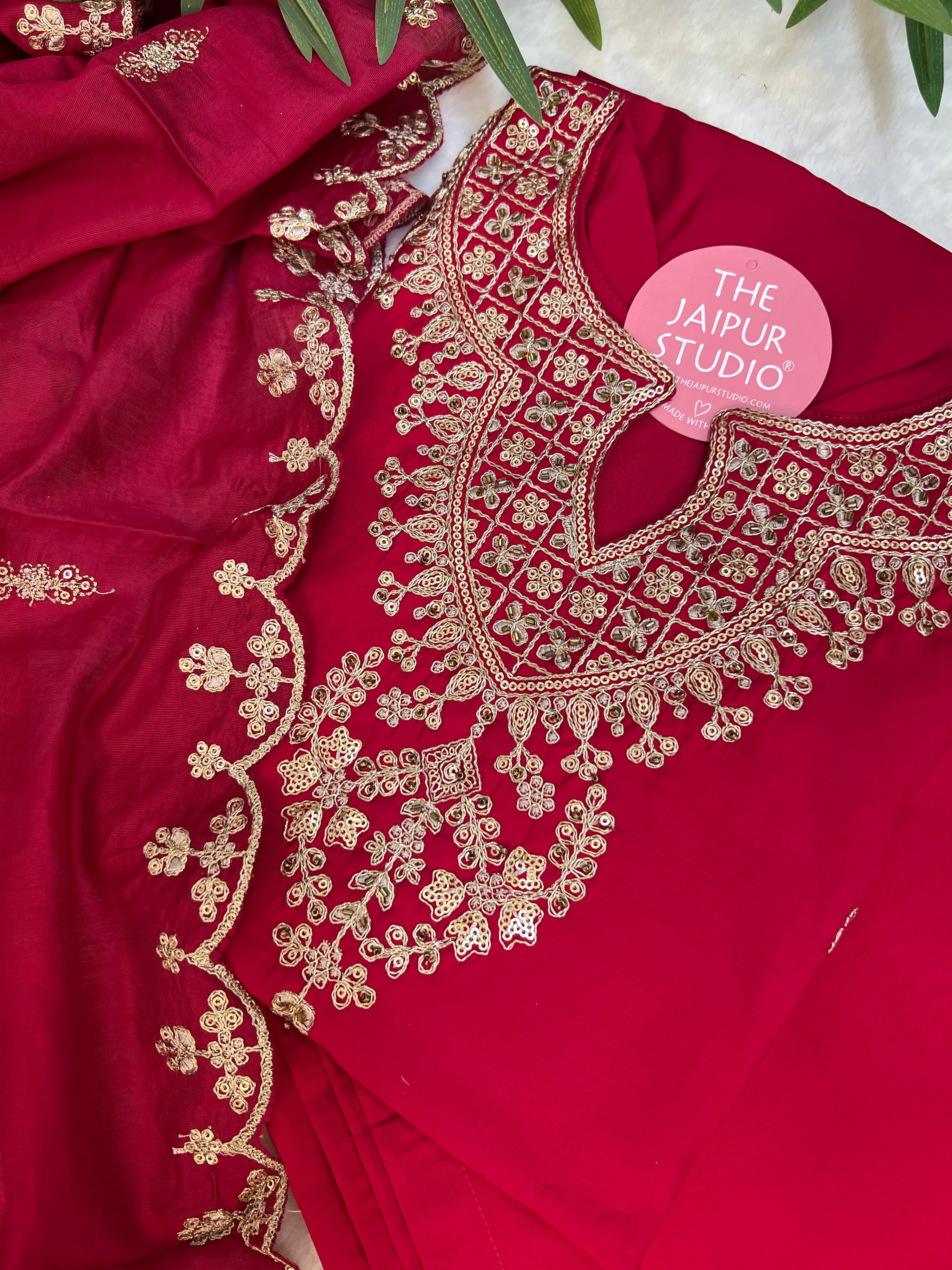 'Shagun' Muslin Hand Embroidered Pant Set - The Jaipur Studio