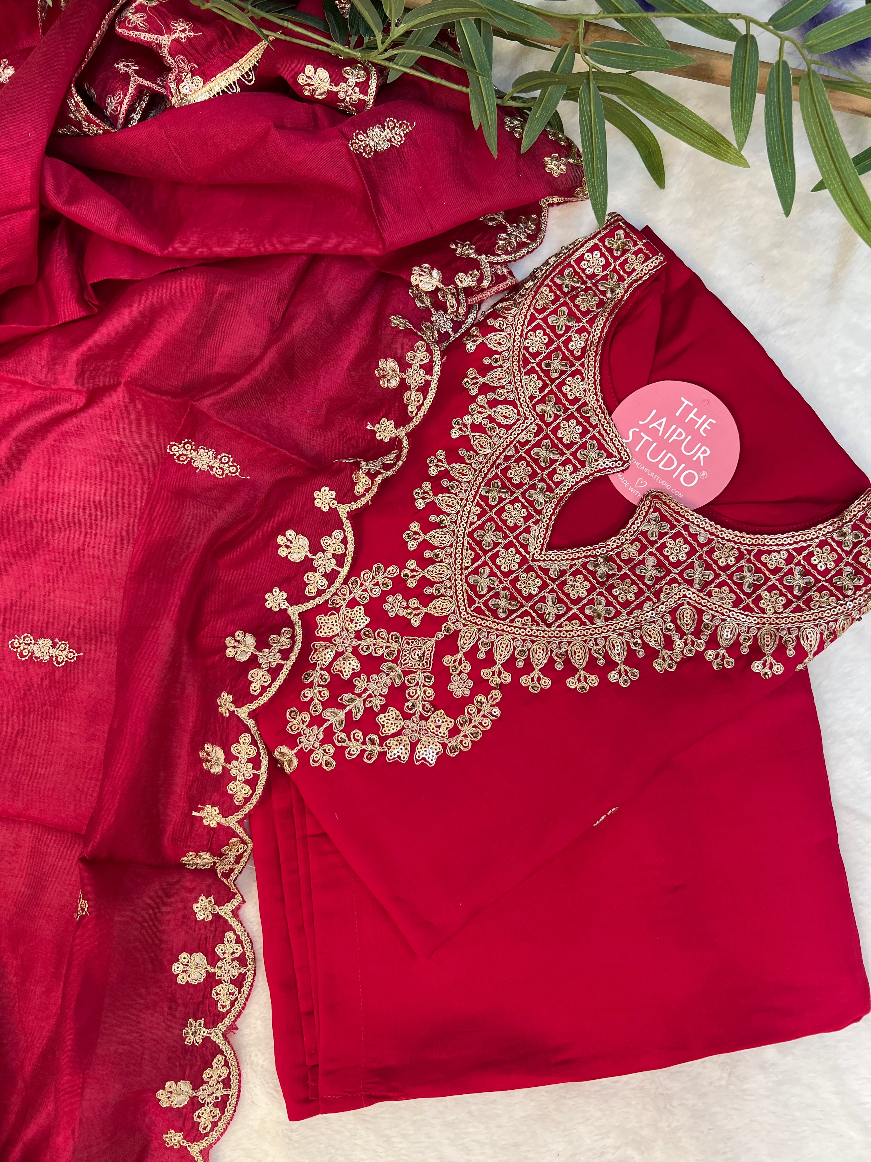 'Shagun' Muslin Hand Embroidered Pant Set - The Jaipur Studio