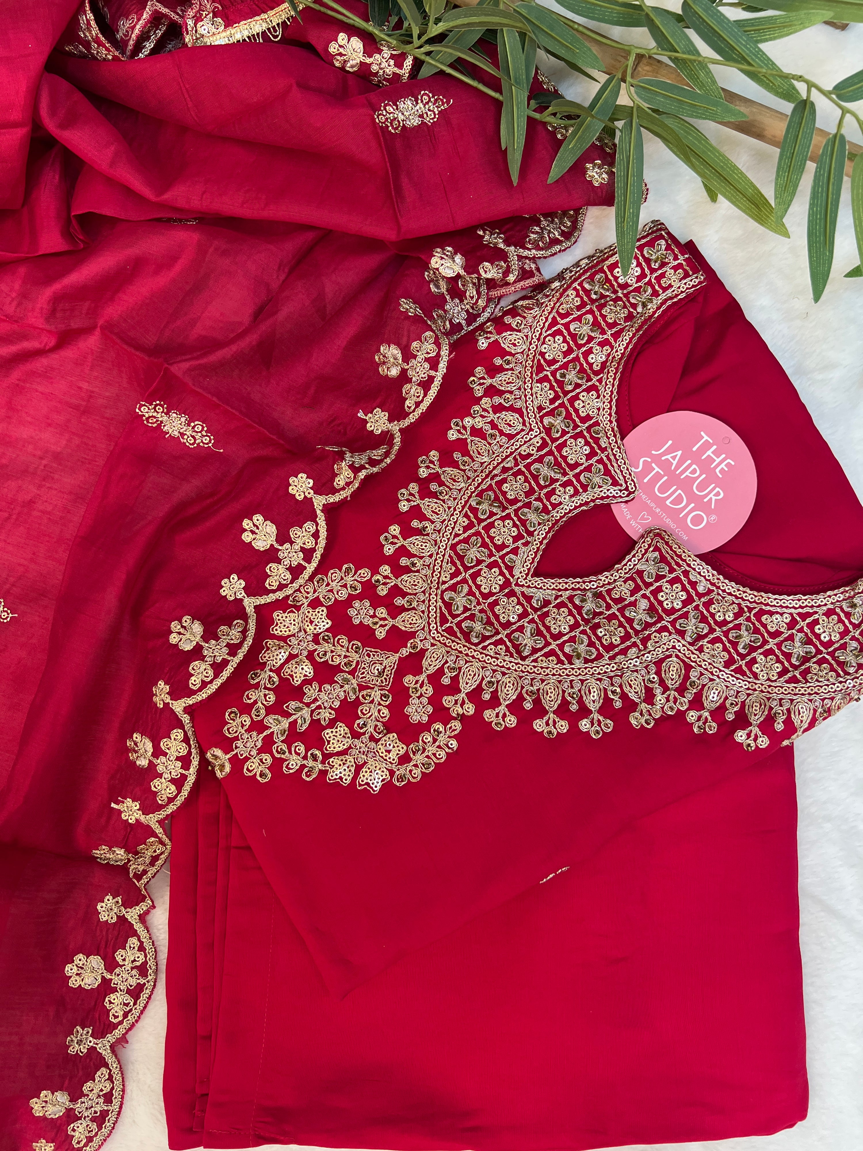 'Shagun' Muslin Hand Embroidered Pant Set - The Jaipur Studio