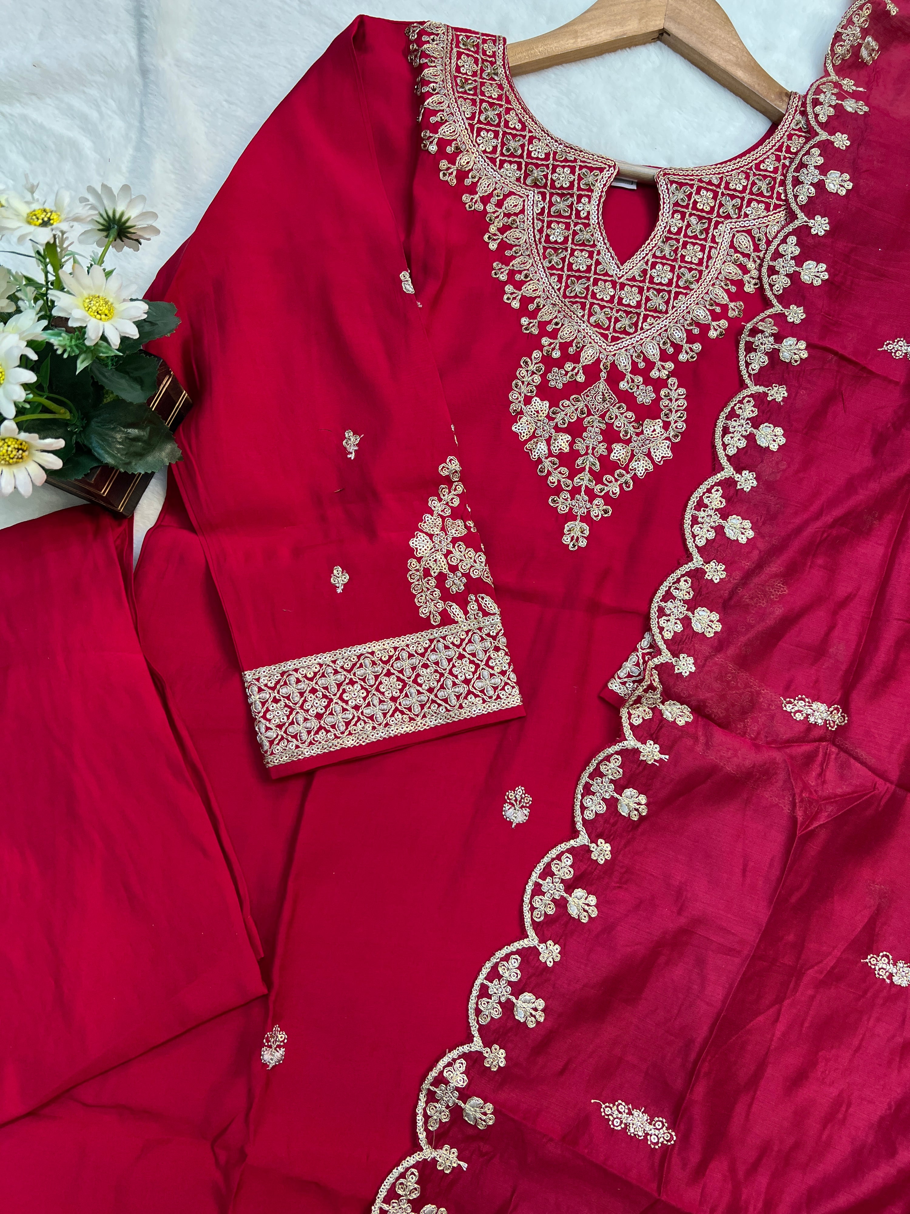 'Shagun' Muslin Hand Embroidered Pant Set - The Jaipur Studio