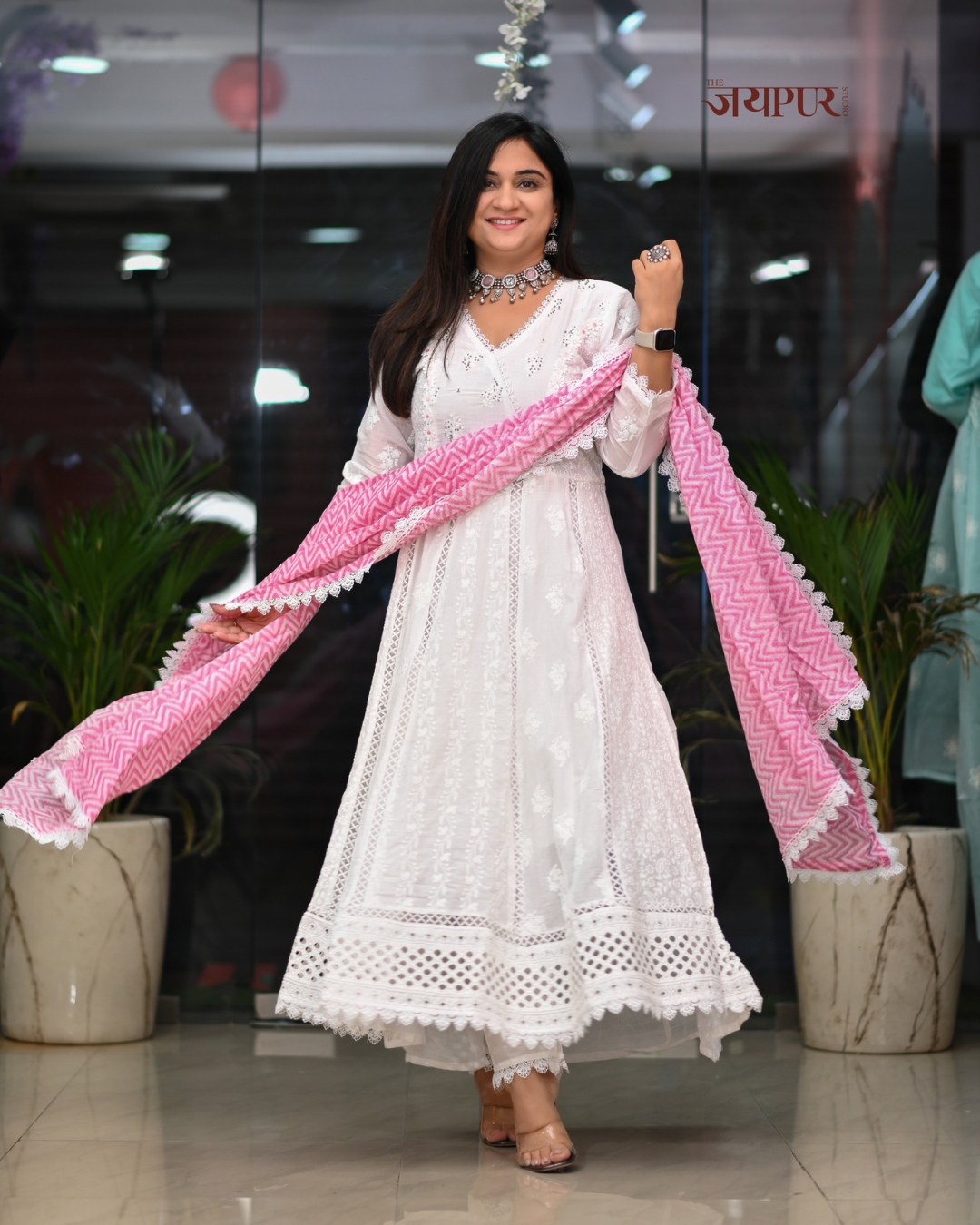 Amaisha  Cotton chikankari Anarkali Set - The Jaipur Studio