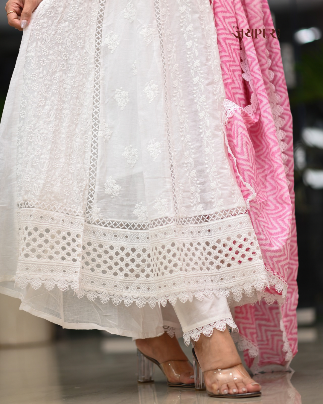 Amaisha  Cotton chikankari Anarkali Set - The Jaipur Studio