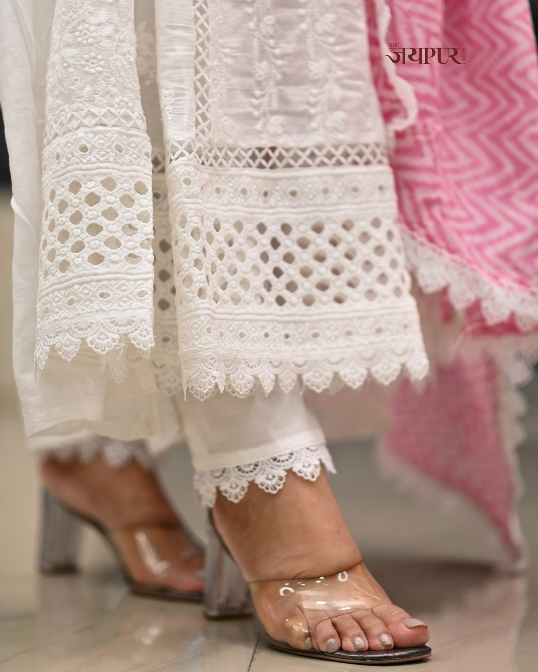 Amaisha  Cotton chikankari Anarkali Set - The Jaipur Studio