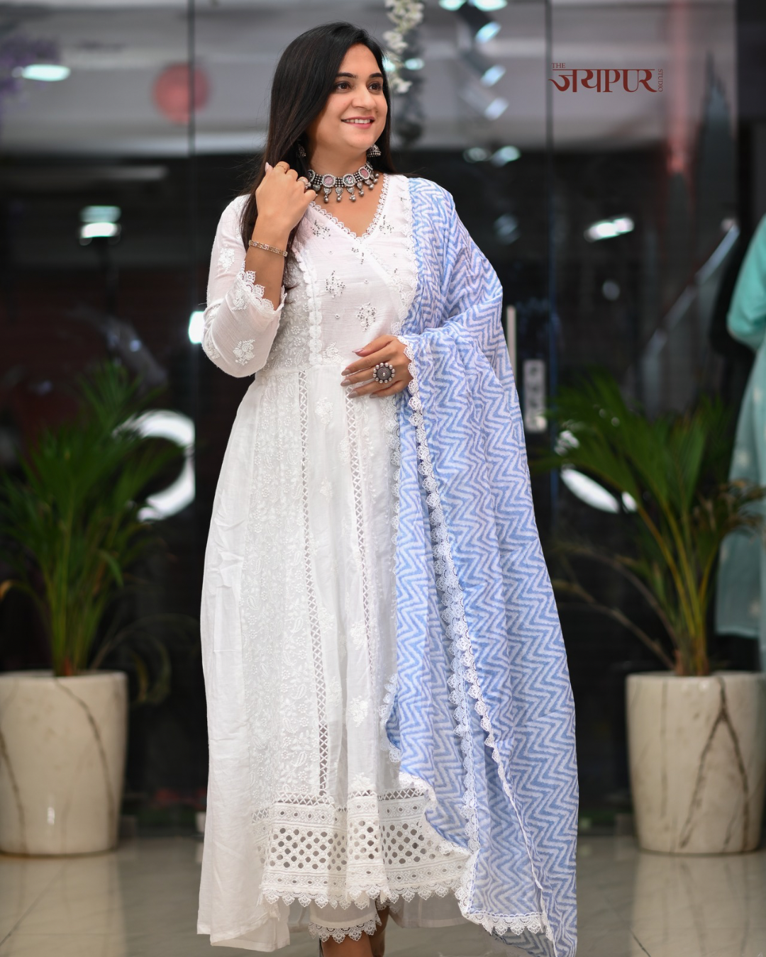 Amaisha  Cotton chikankari Anarkali Set - The Jaipur Studio