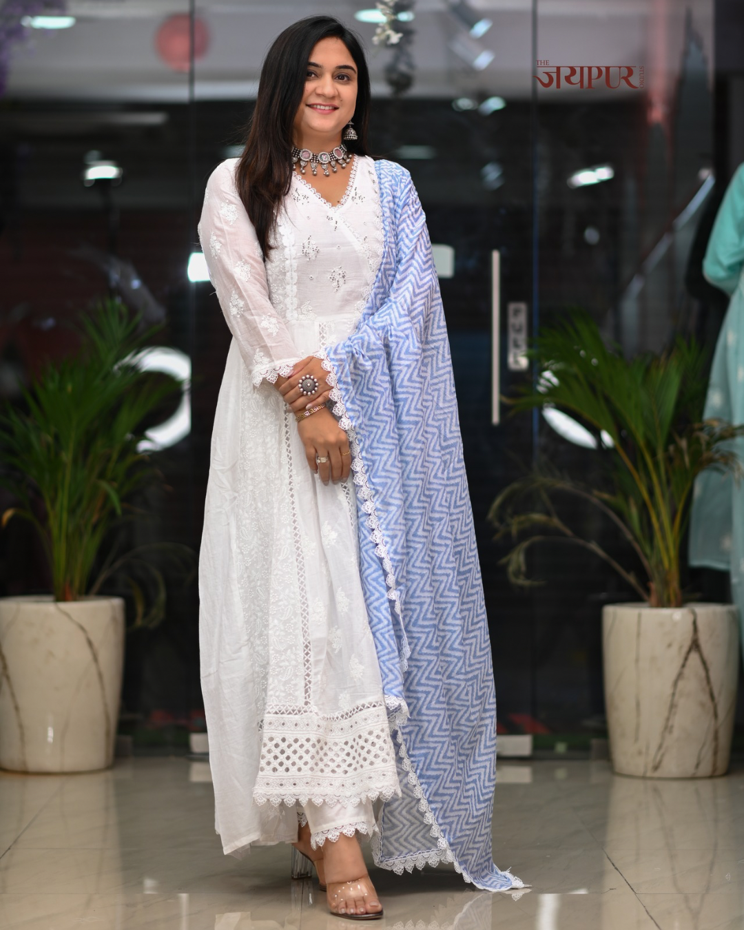 Amaisha  Cotton chikankari Anarkali Set - The Jaipur Studio