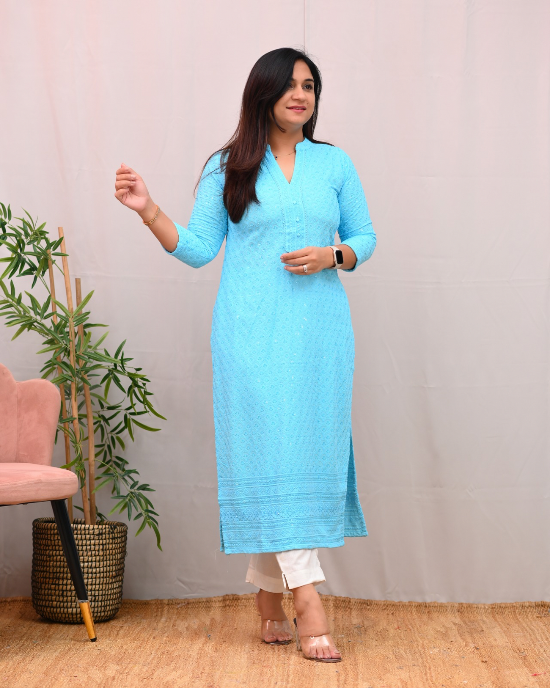 Venus Rayon Chikankari Casual Straight Kurta - The Jaipur Studio