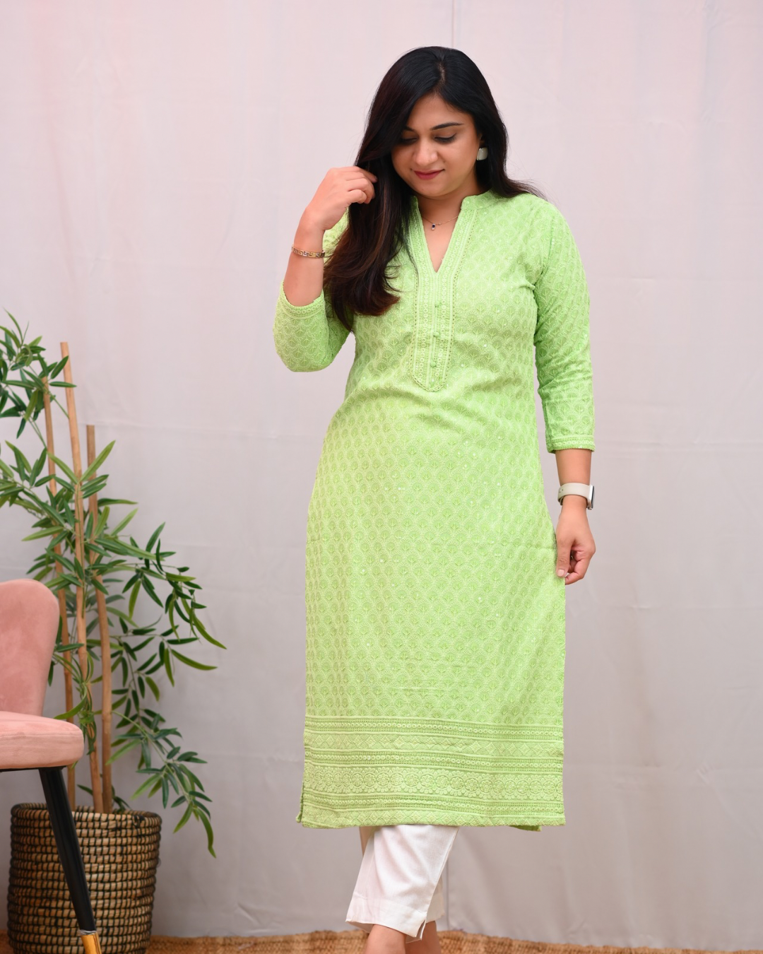 Venus Rayon Chikankari Casual Straight Kurta - The Jaipur Studio