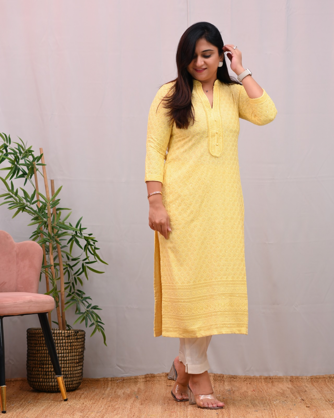 Venus Rayon Chikankari Casual Straight Kurta - The Jaipur Studio