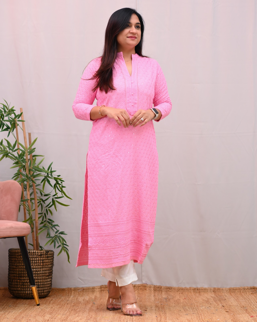 Venus Rayon Chikankari Casual Straight Kurta - The Jaipur Studio