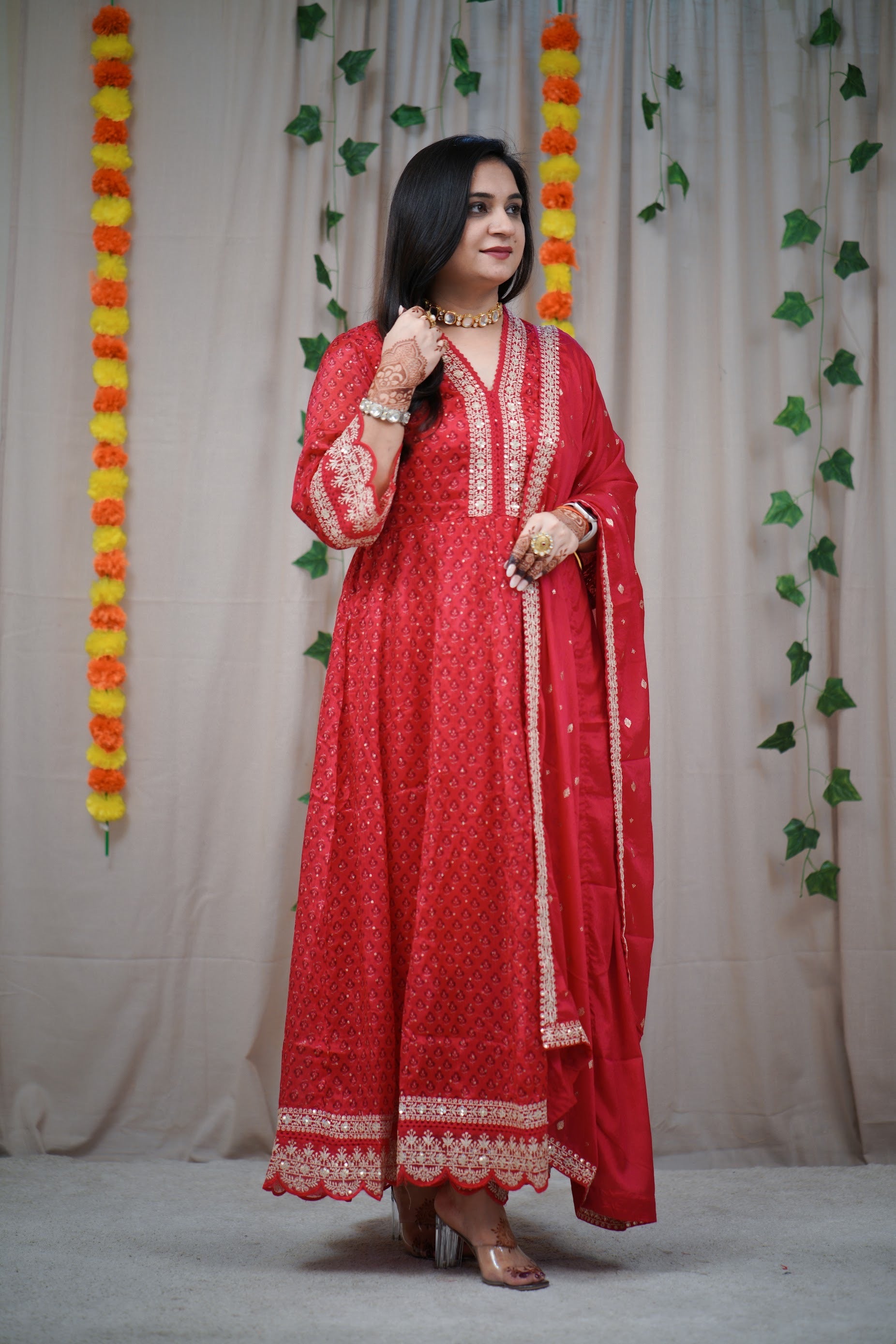 Kajol Chinnon Anarkali Embroidered Pant set - The Jaipur Studio