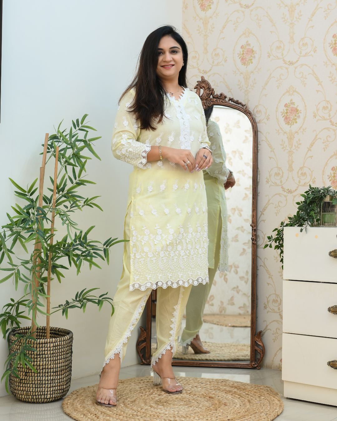 Adah Mul Cotton Embroidered Dhoti Set - The Jaipur Studio