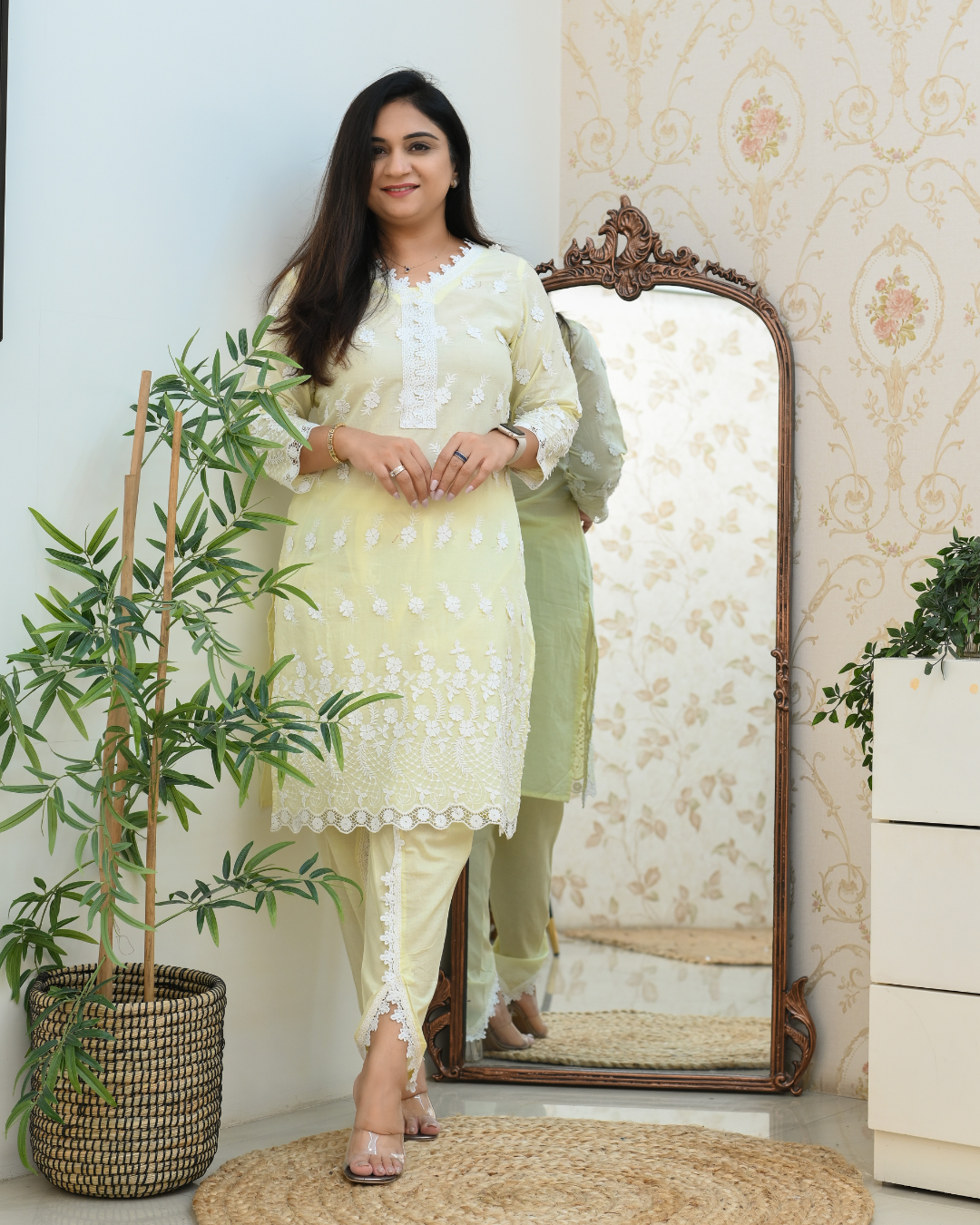 Adah Mul Cotton Embroidered Dhoti Set - The Jaipur Studio
