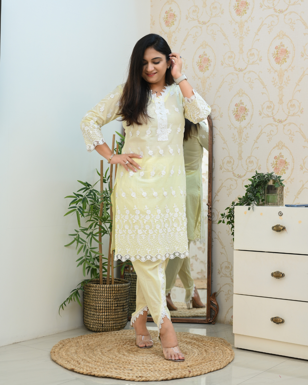 Adah Mul Cotton Embroidered Dhoti Set - The Jaipur Studio
