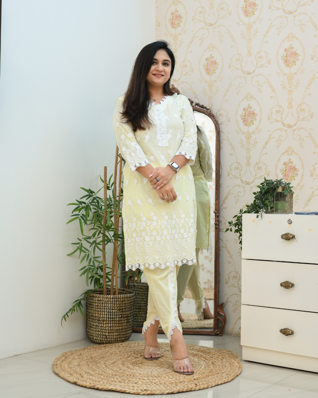 Adah Mul Cotton Embroidered Dhoti Set - The Jaipur Studio