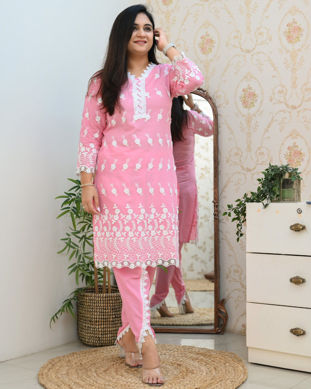 Adah Mul Cotton Embroidered Dhoti Set - The Jaipur Studio