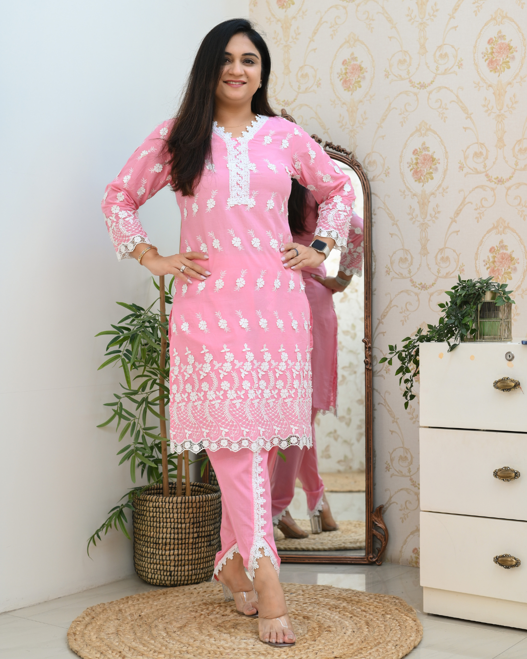 Adah Mul Cotton Embroidered Dhoti Set - The Jaipur Studio
