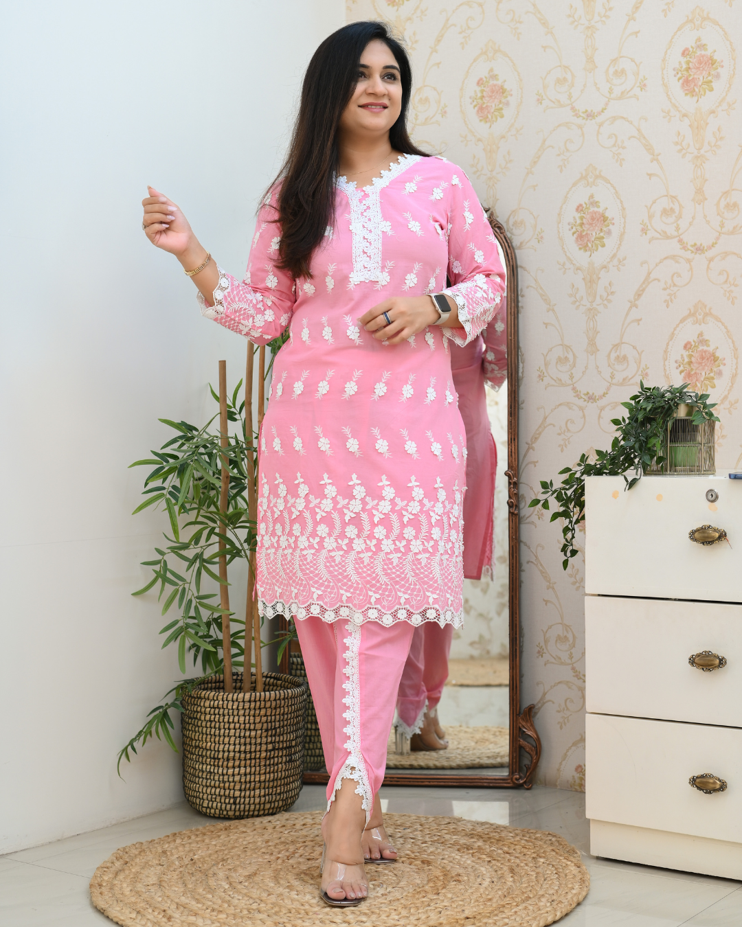 Adah Mul Cotton Embroidered Dhoti Set - The Jaipur Studio