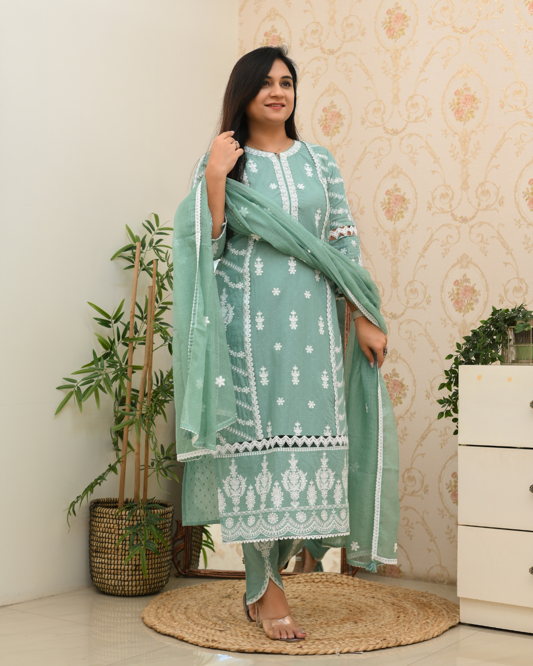 Sunaina Cotton Embroidered Designer Pant Set - The Jaipur Studio