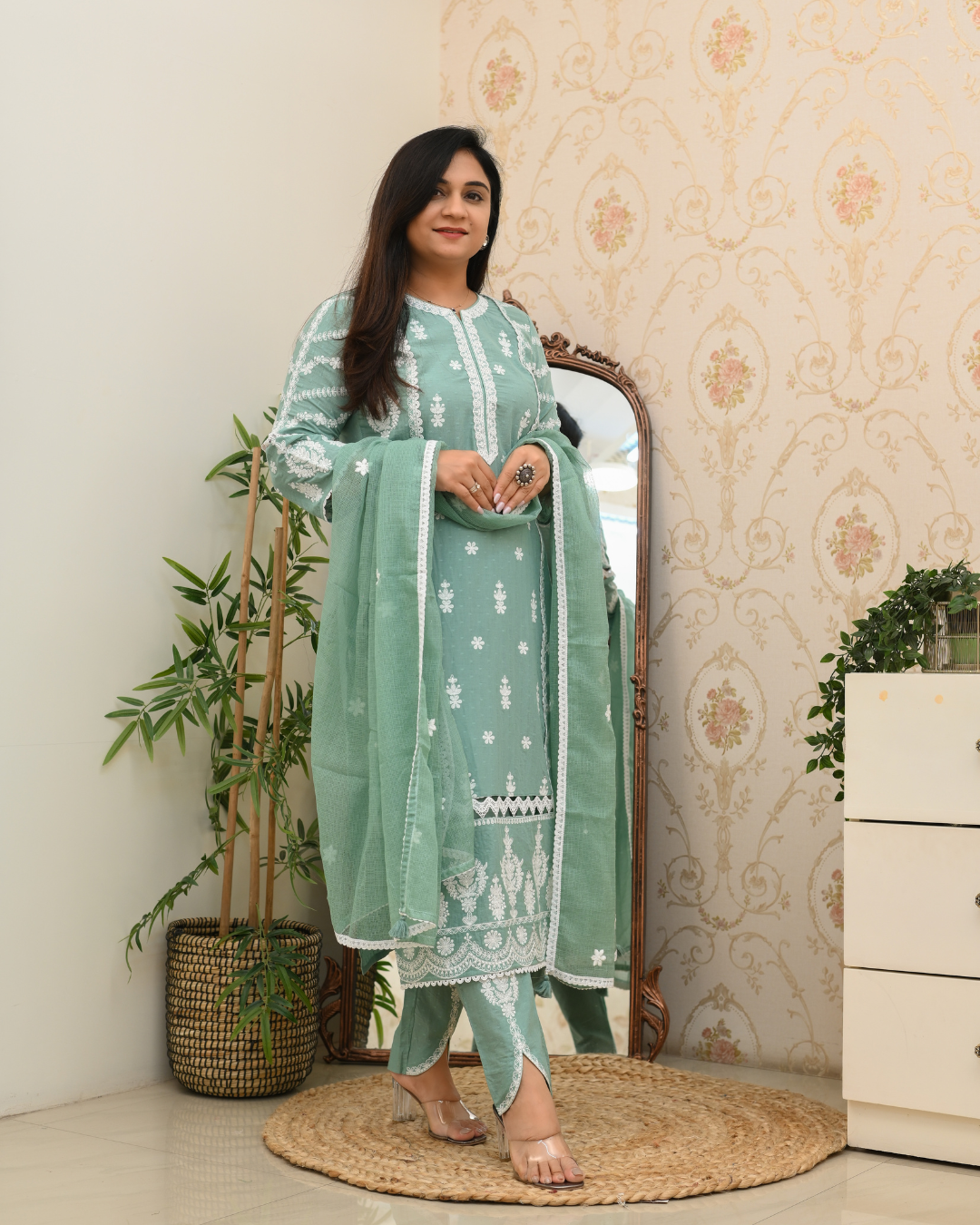 Sunaina Cotton Embroidered Designer Pant Set - The Jaipur Studio