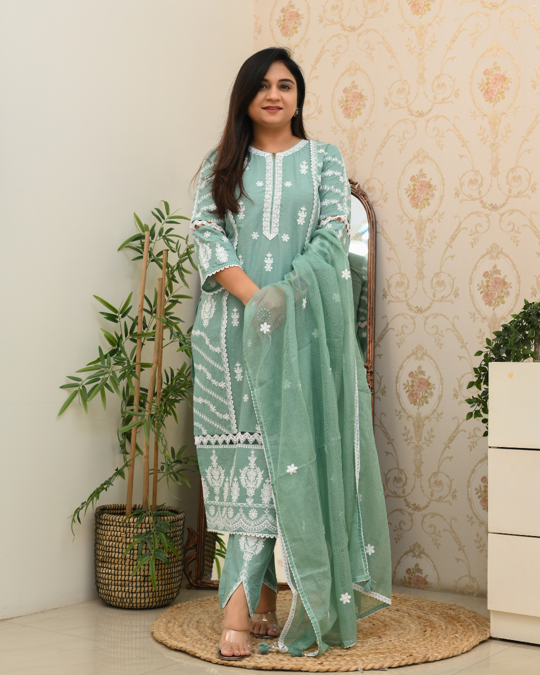 Sunaina Cotton Embroidered Designer Pant Set - The Jaipur Studio