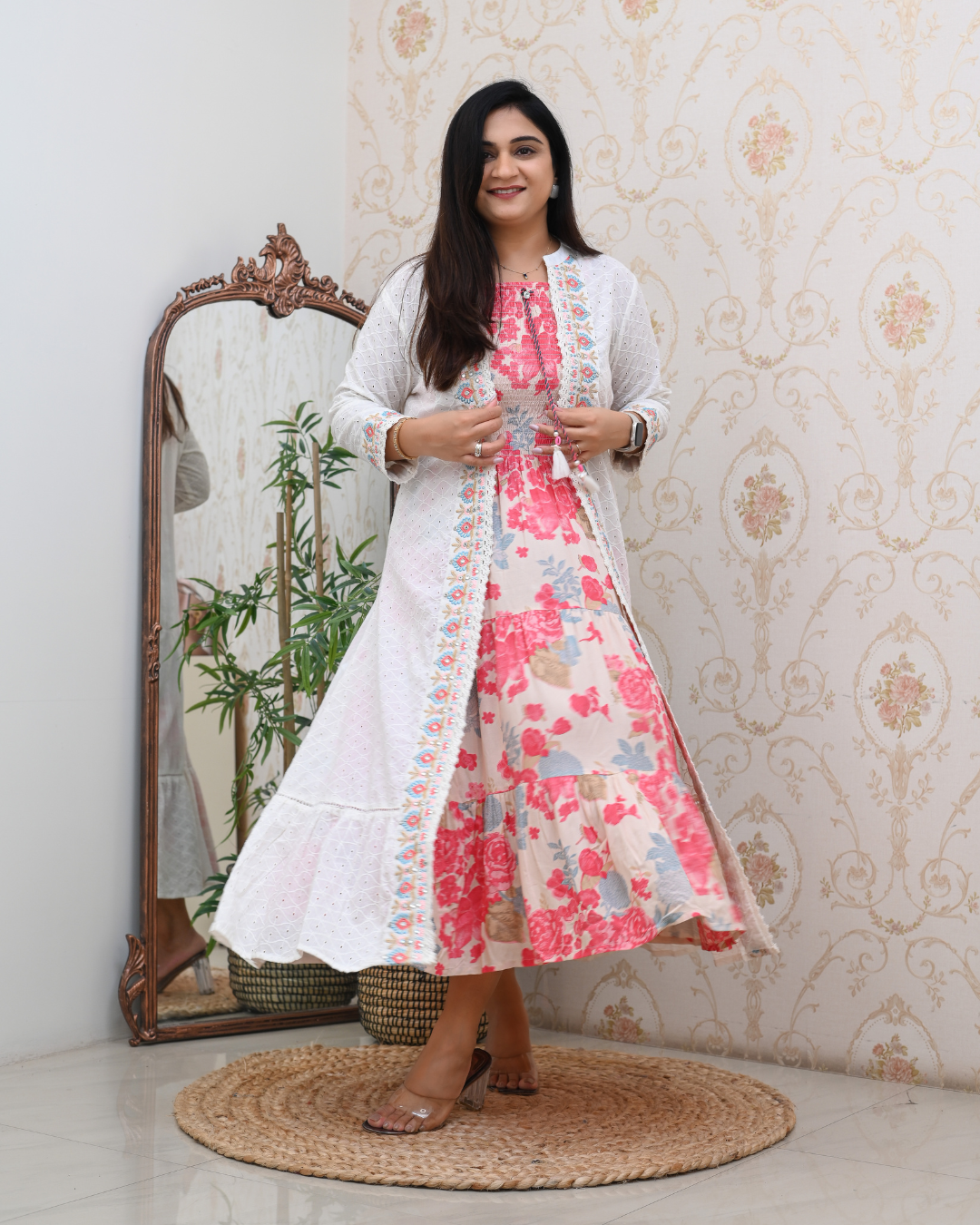 Aashi Cotton Casual Sciffili Long Shrug Dress - Main Image