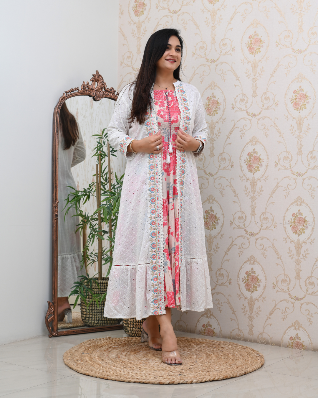 Aashi Cotton Casual Sciffili Long Shrug Dress - The Jaipur Studio