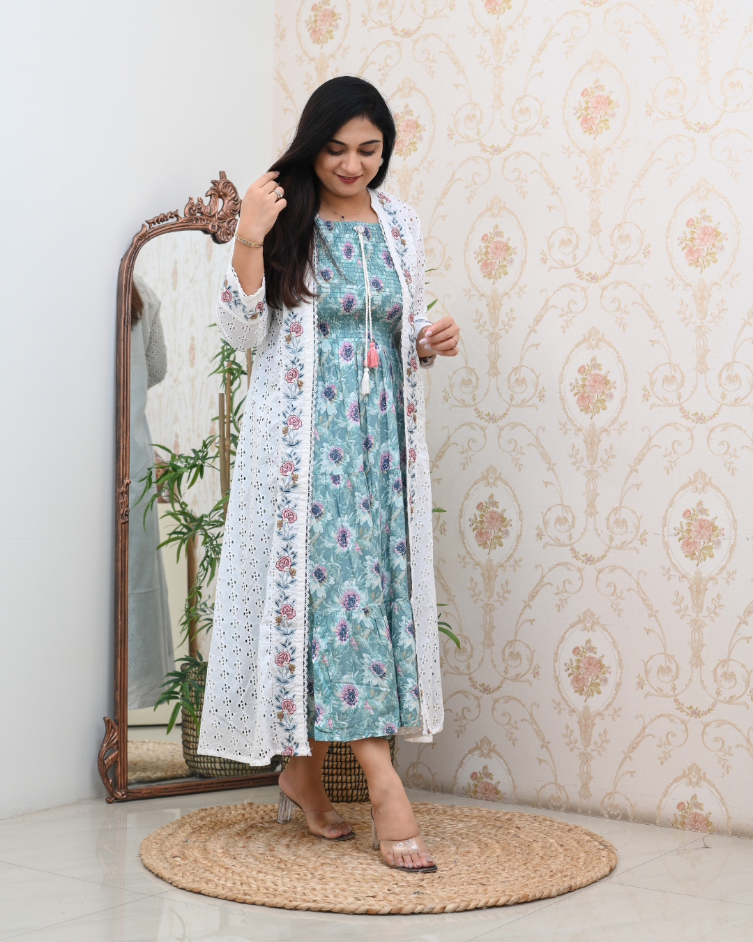 Aashi Cotton Casual Sciffili Long Shrug Dress - The Jaipur Studio