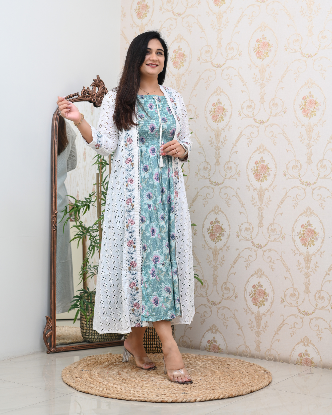 Aashi Cotton Casual Sciffili Long Shrug Dress - The Jaipur Studio