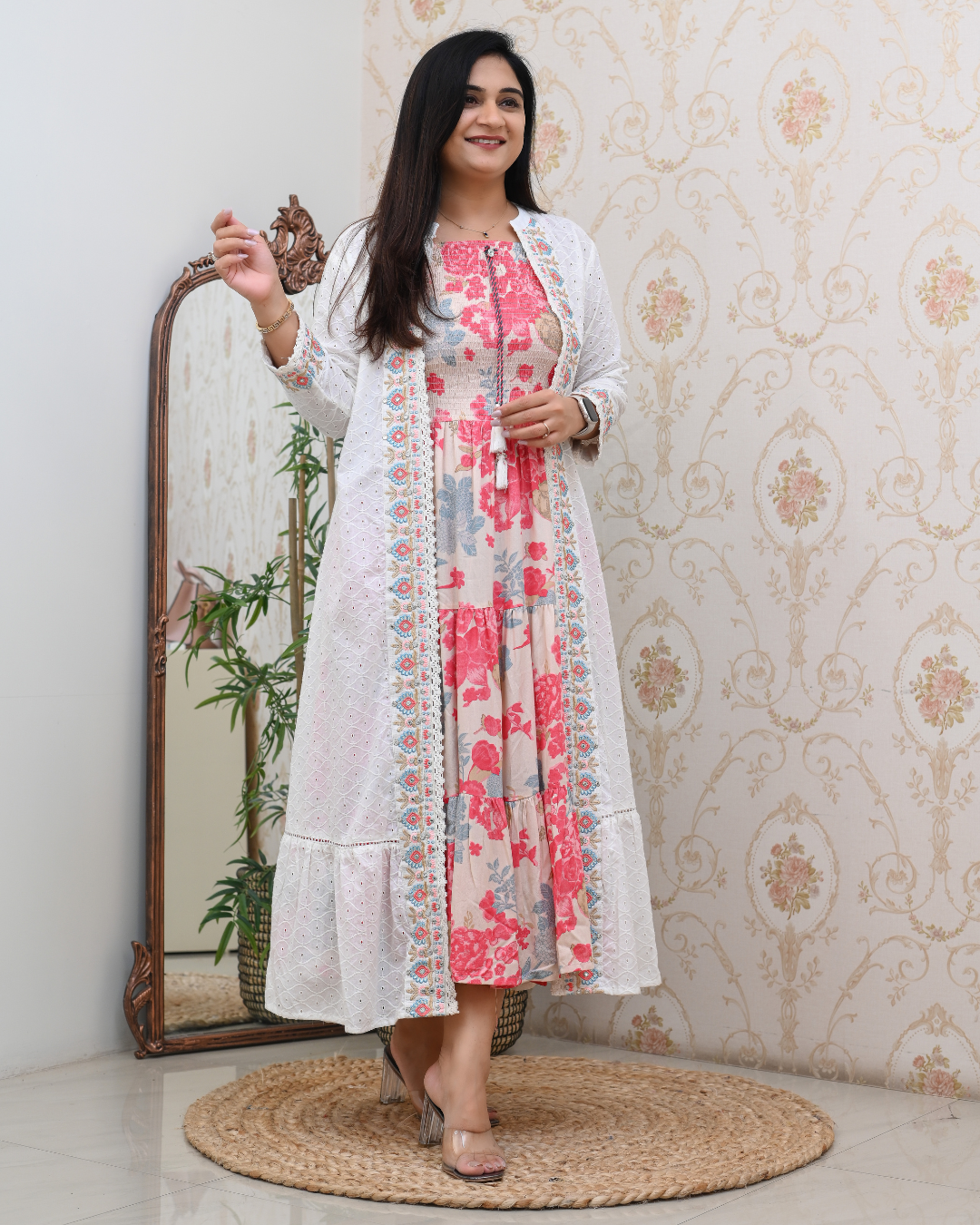 Aashi Cotton Casual Sciffili Long Shrug Dress - The Jaipur Studio