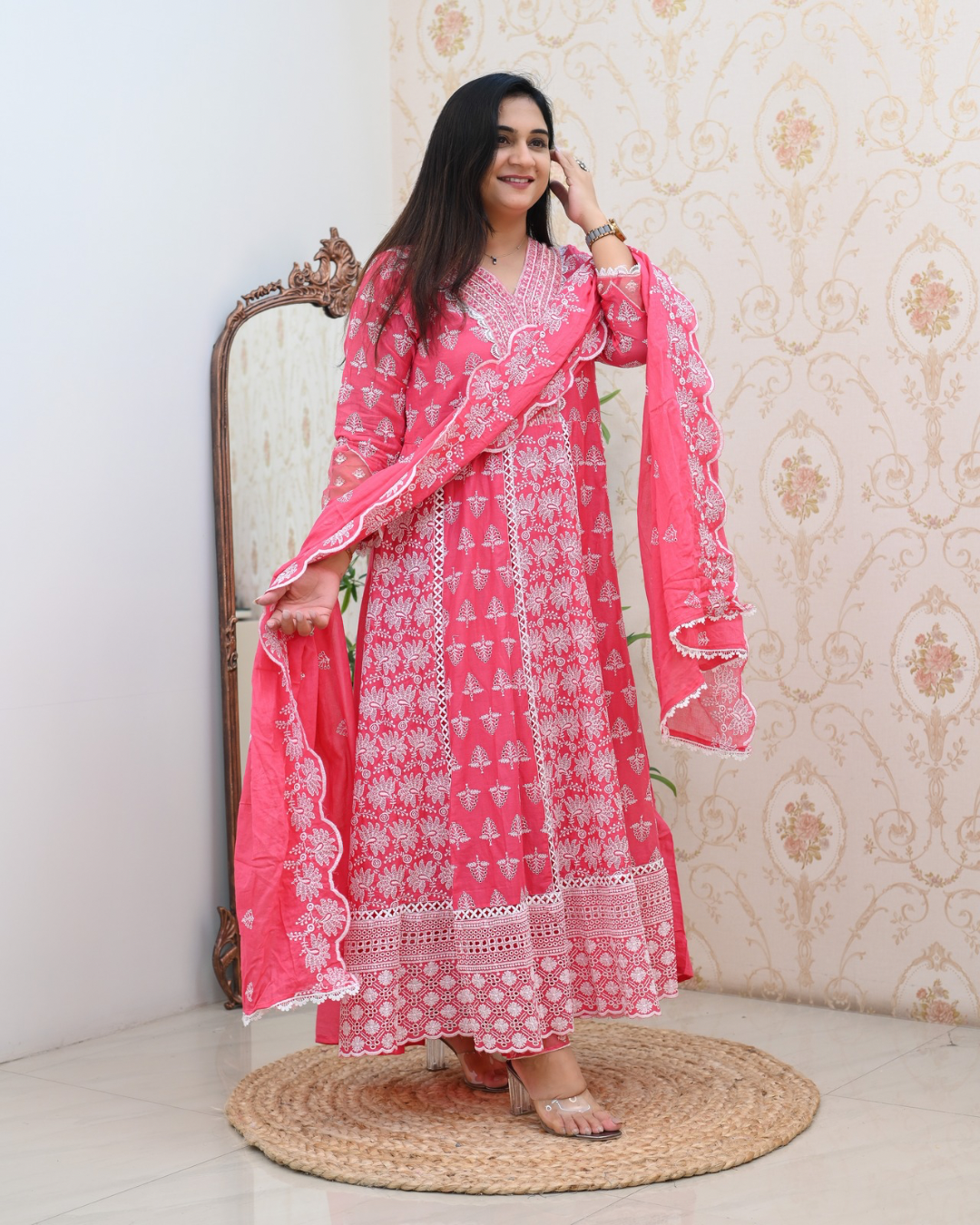 Premium Cotton Thread Embroidered Anarkali Suit - The Jaipur Studio