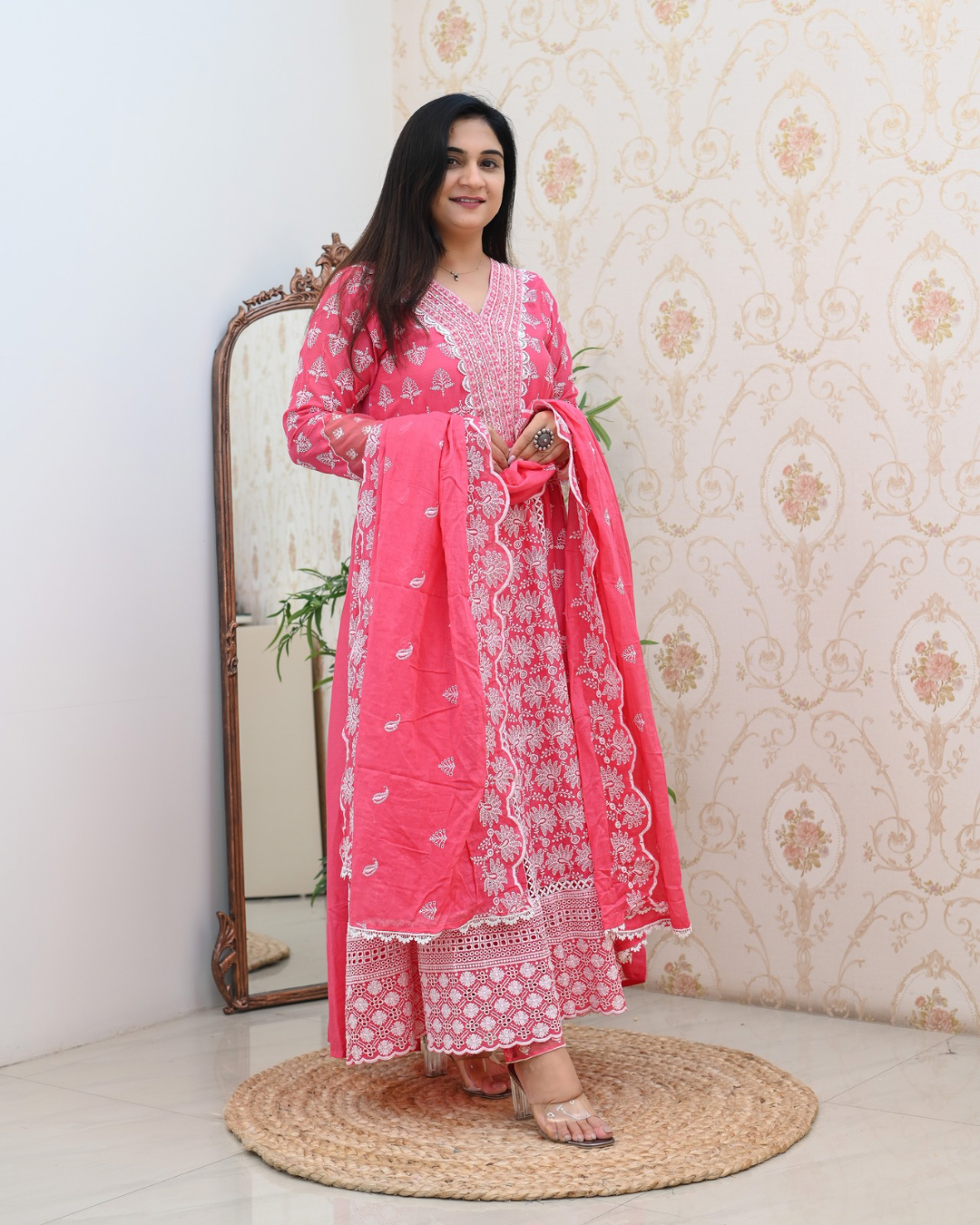 Premium Cotton Thread Embroidered Anarkali Suit - The Jaipur Studio