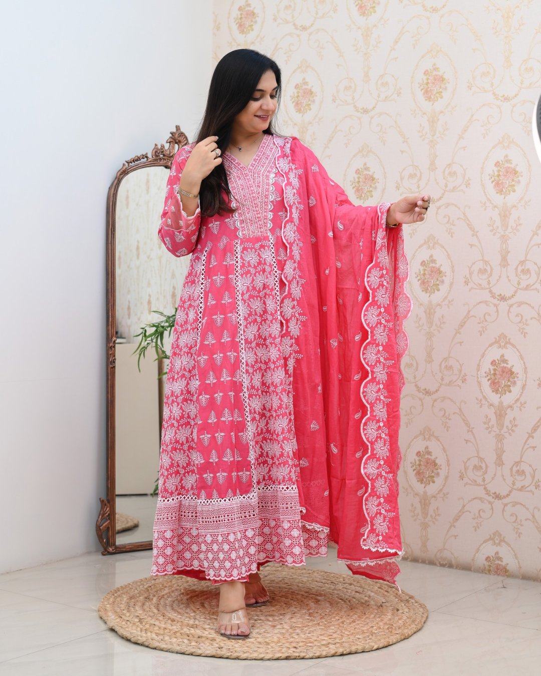 Premium Cotton Thread Embroidered Anarkali Suit - The Jaipur Studio