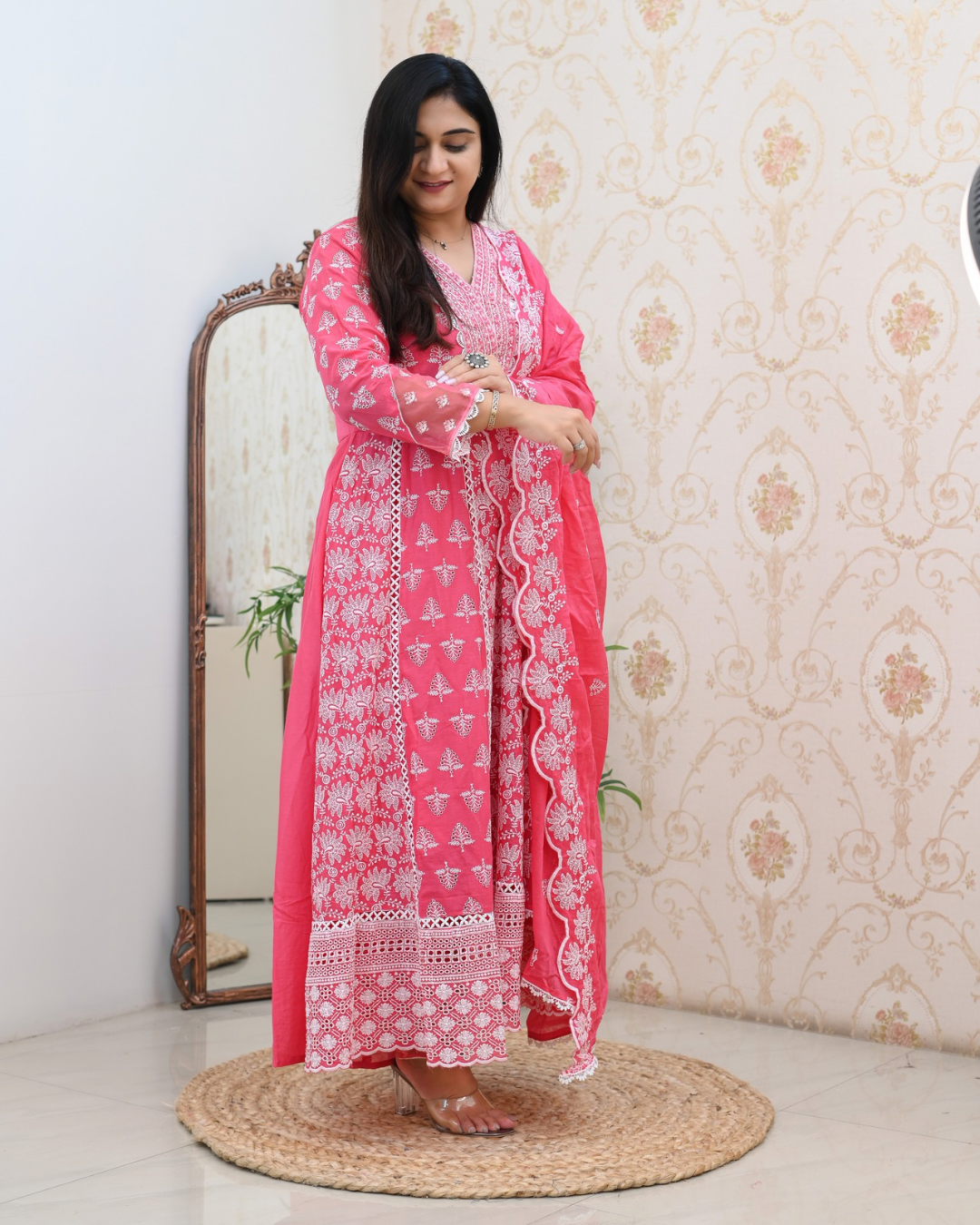 Premium Cotton Thread Embroidered Anarkali Suit - The Jaipur Studio
