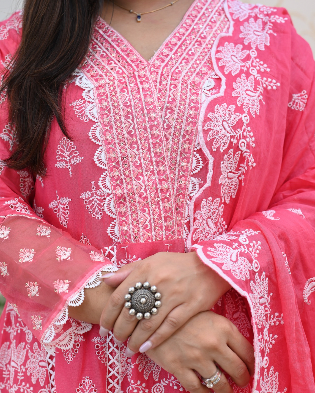 Premium Cotton Thread Embroidered Anarkali Suit - The Jaipur Studio