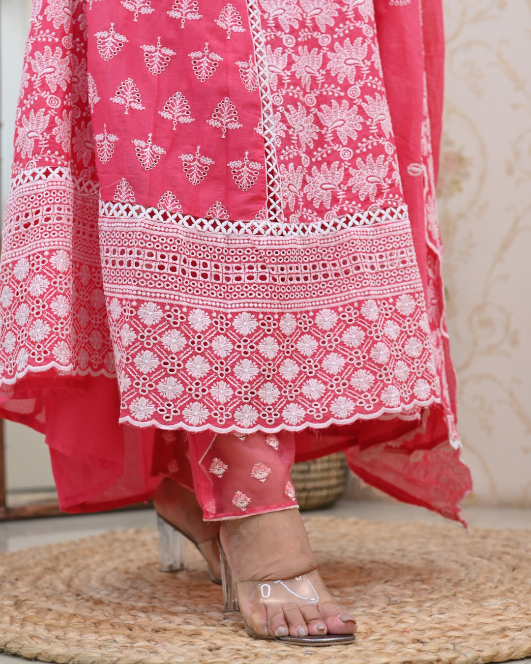 Premium Cotton Thread Embroidered Anarkali Suit - The Jaipur Studio