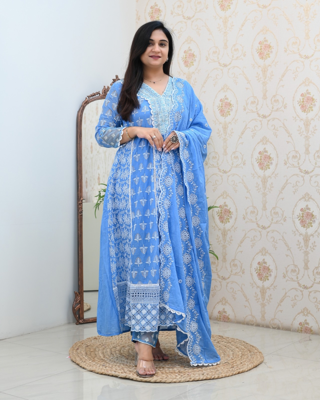 Premium Cotton Thread Embroidered Anarkali Suit - The Jaipur Studio