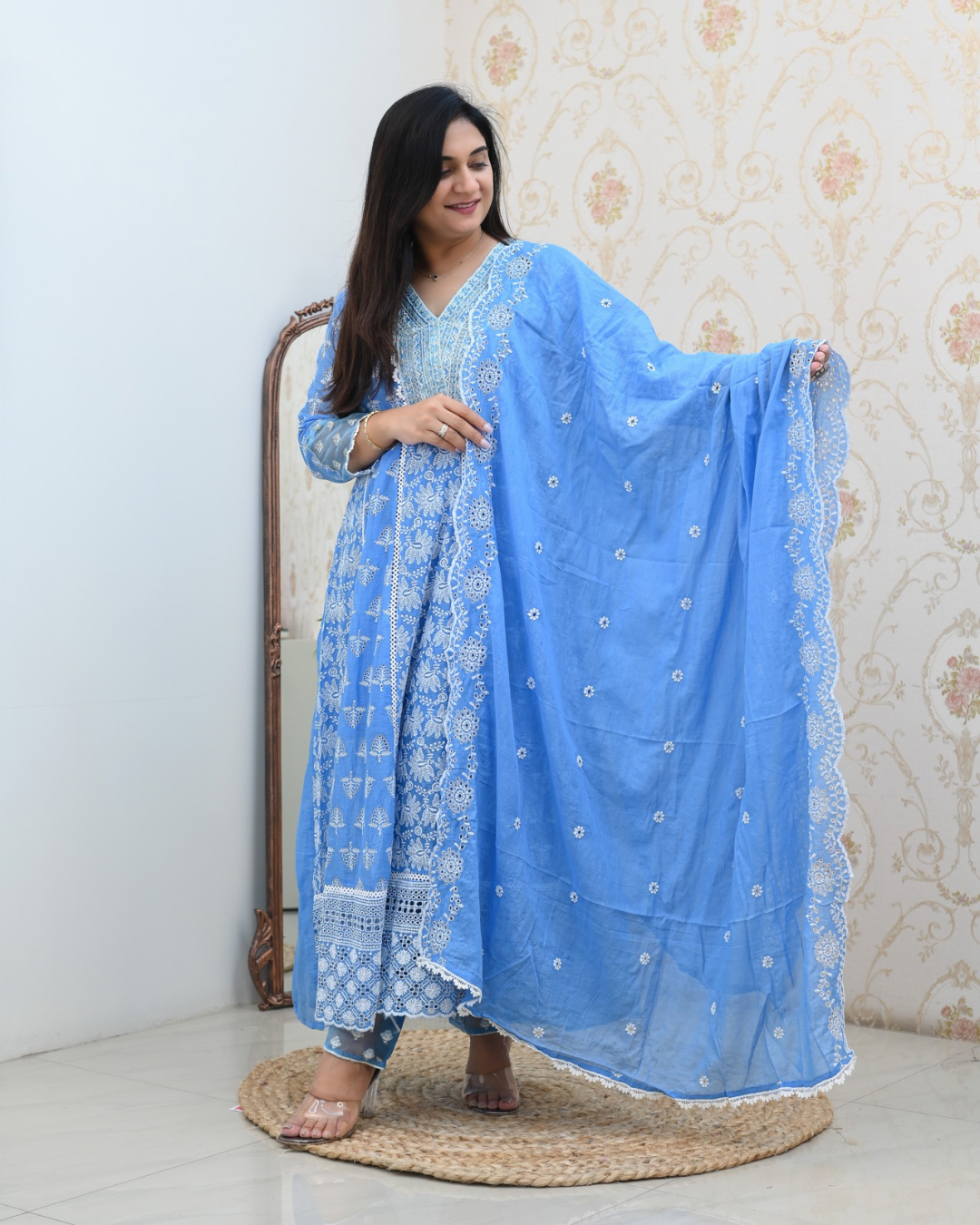 Premium Cotton Thread Embroidered Anarkali Suit - The Jaipur Studio