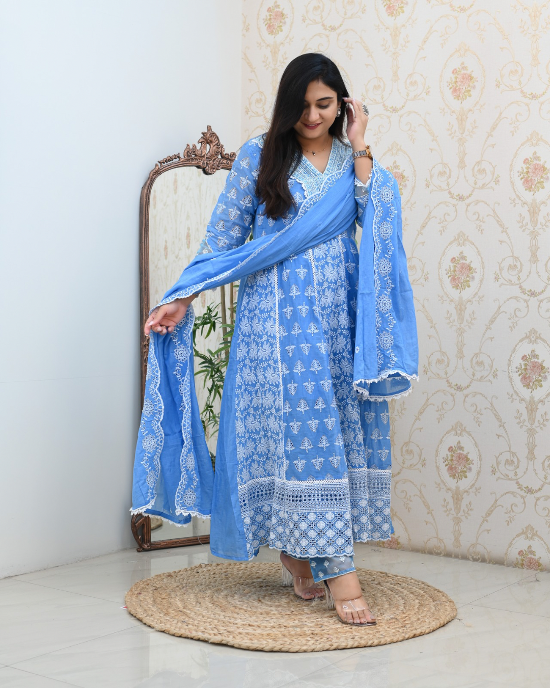 Premium Cotton Thread Embroidered Anarkali Suit - The Jaipur Studio