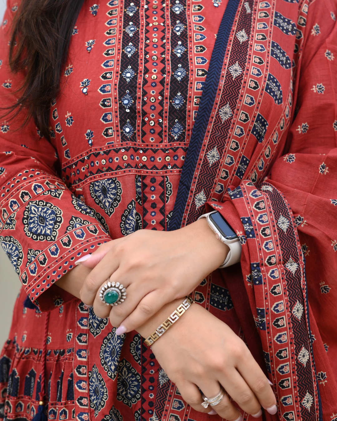 Cotton Handblock Flaired Anarkali Set - The Jaipur Studio