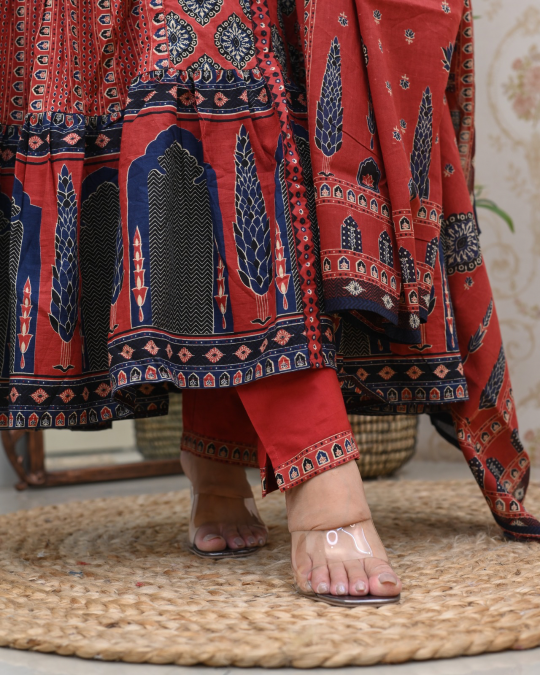 Cotton Handblock Flaired Anarkali Set - The Jaipur Studio