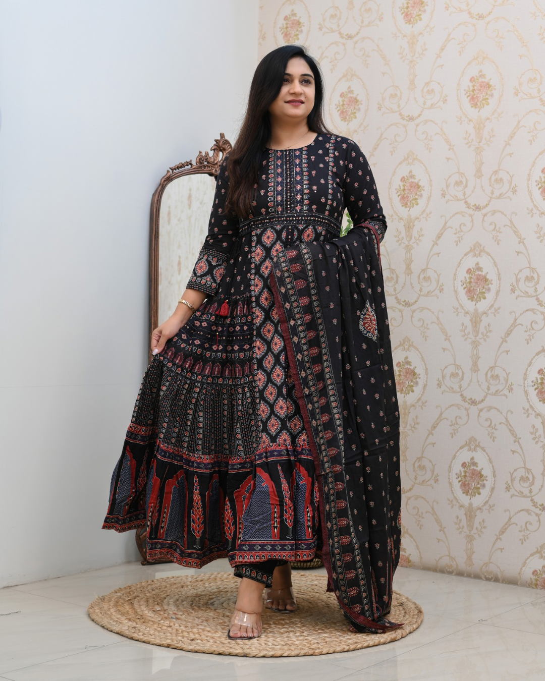 Cotton Handblock Flaired Anarkali Set - The Jaipur Studio
