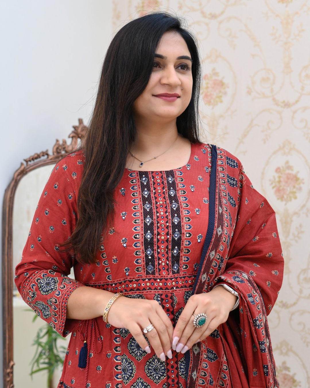 Cotton Handblock Flaired Anarkali Set - The Jaipur Studio