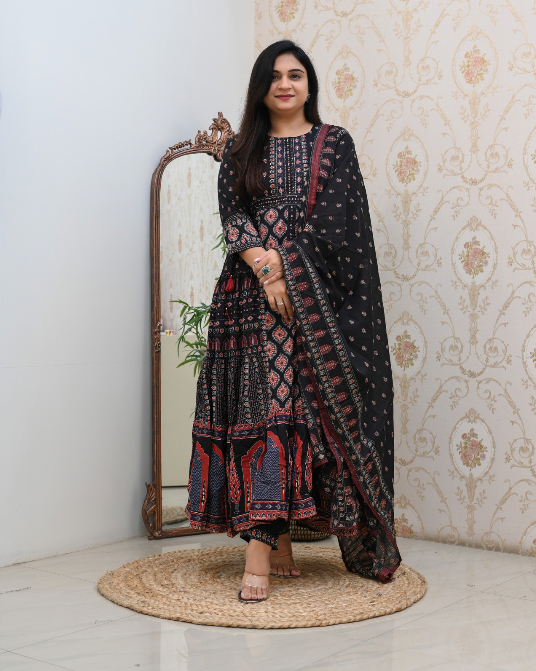 Cotton Handblock Flaired Anarkali Set - The Jaipur Studio