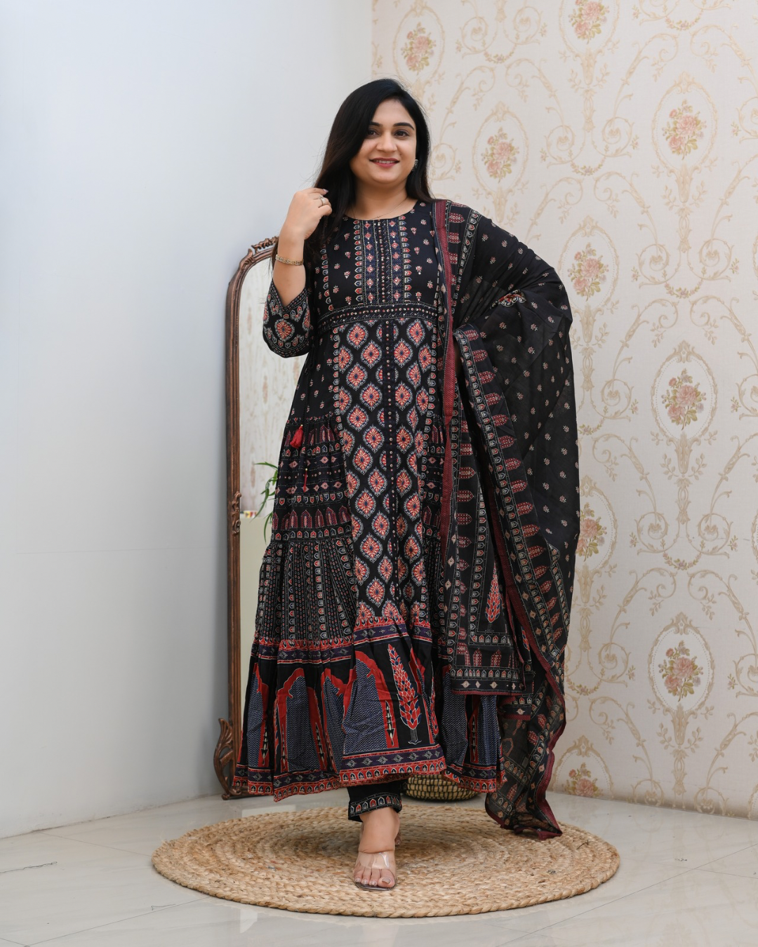 Cotton Handblock Flaired Anarkali Set - The Jaipur Studio