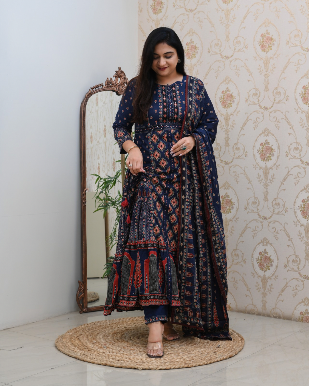 Cotton Handblock Flaired Anarkali Set - The Jaipur Studio