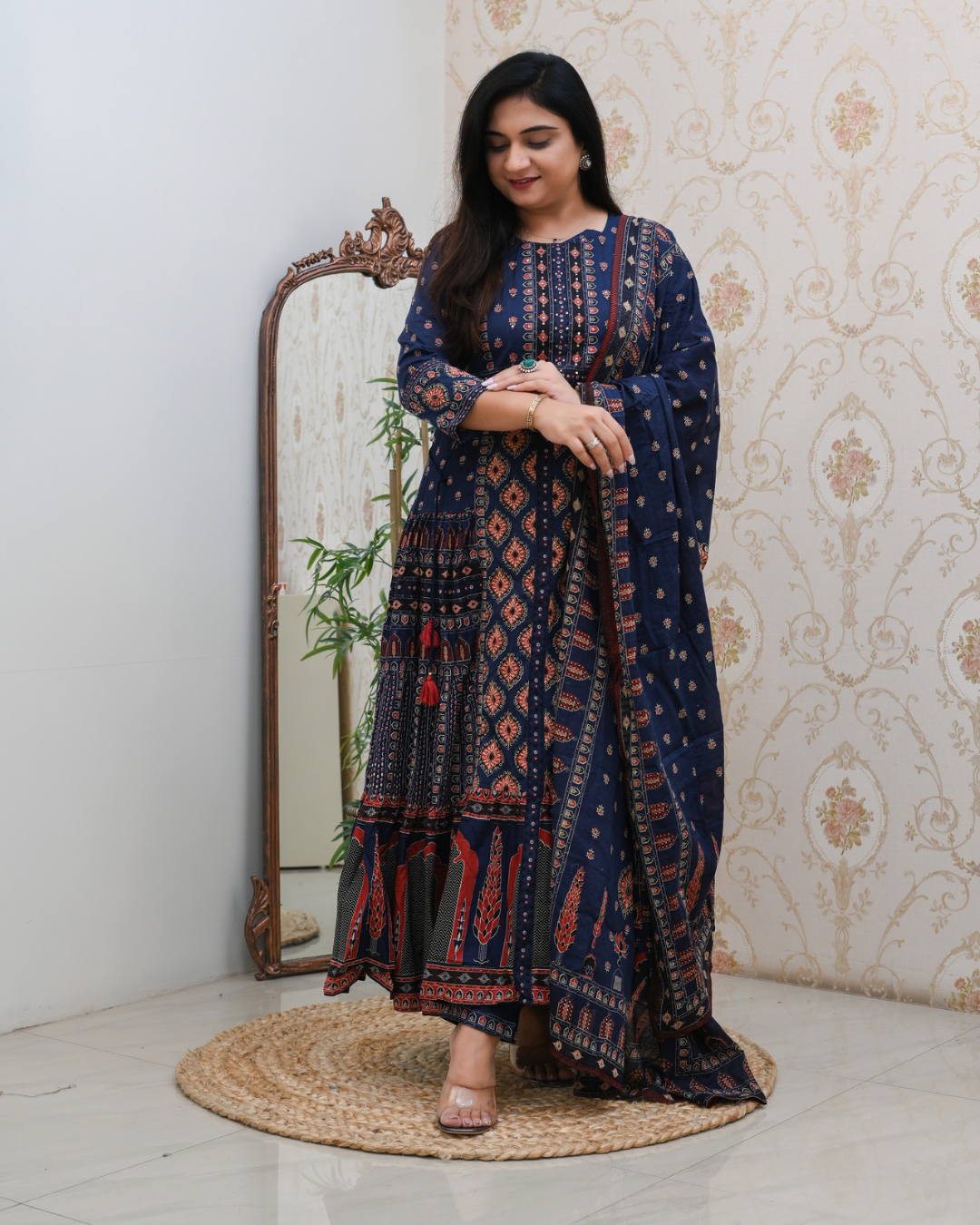 Cotton Handblock Flaired Anarkali Set - The Jaipur Studio