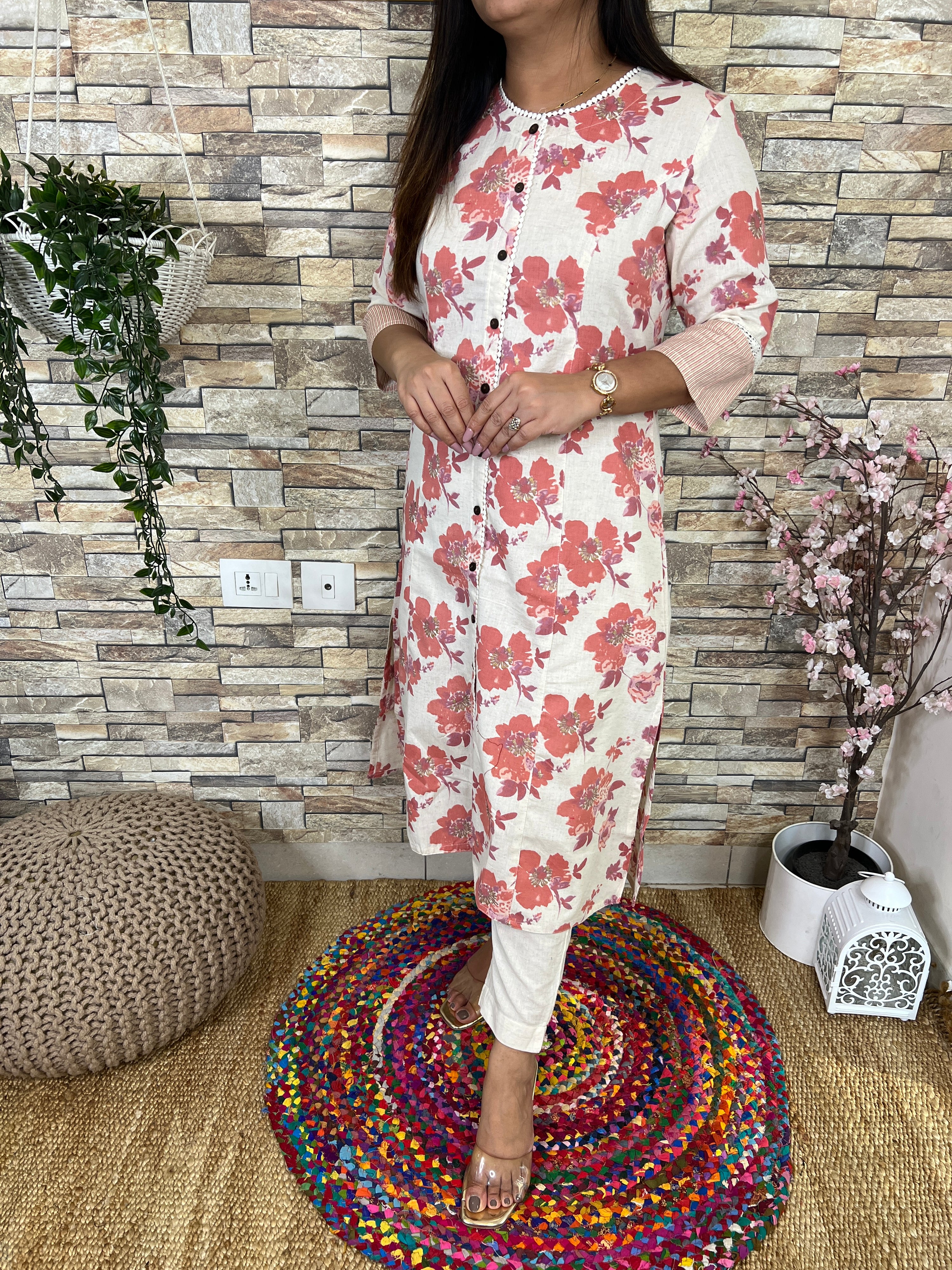 Cotton Casual Floral Straight Kurta - The Jaipur Studio