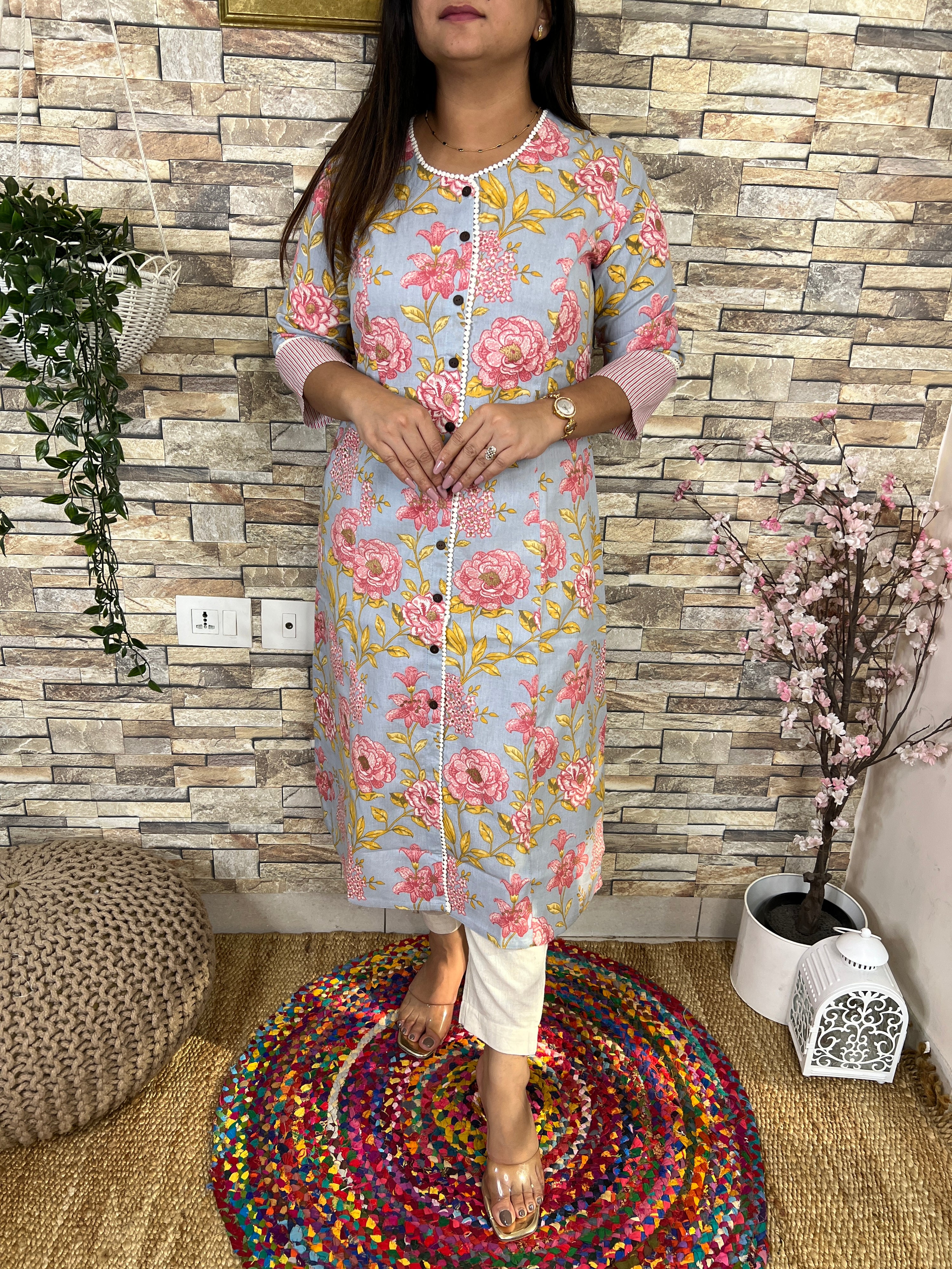 Cotton Casual Floral Straight Kurta - The Jaipur Studio