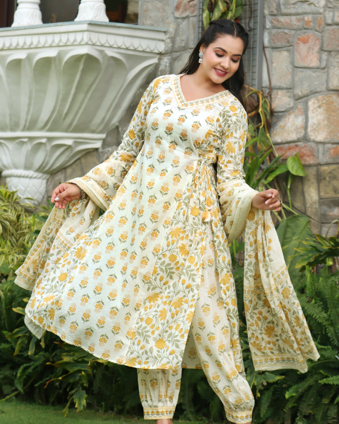 Cotton Floral Embroidered Afgani Set - The Jaipur Studio